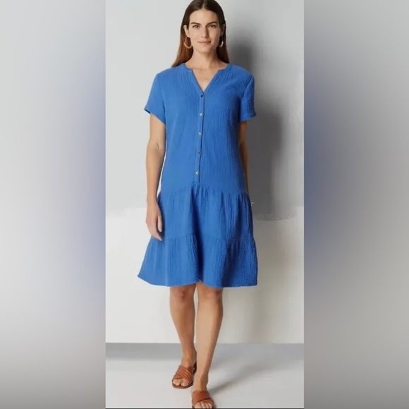 J. Jill Dresses & Skirts - J.Jill Cotton Gauze Tiered Blue Midi Dress Women’s Medium